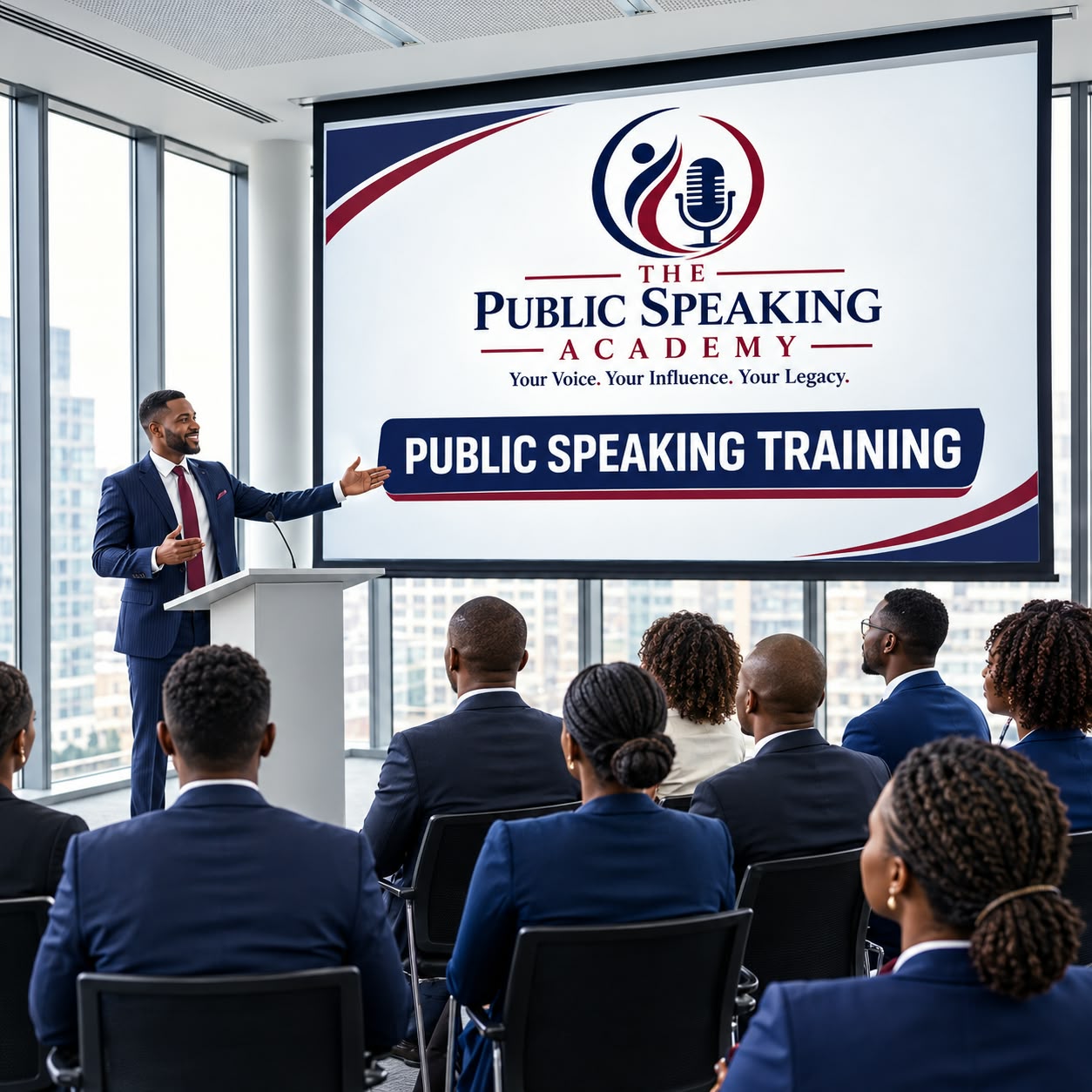 Public speaking training in session